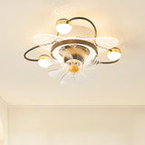 Flower-Shaped Clear Dimming Flush Mount Light with Fan Image - 12