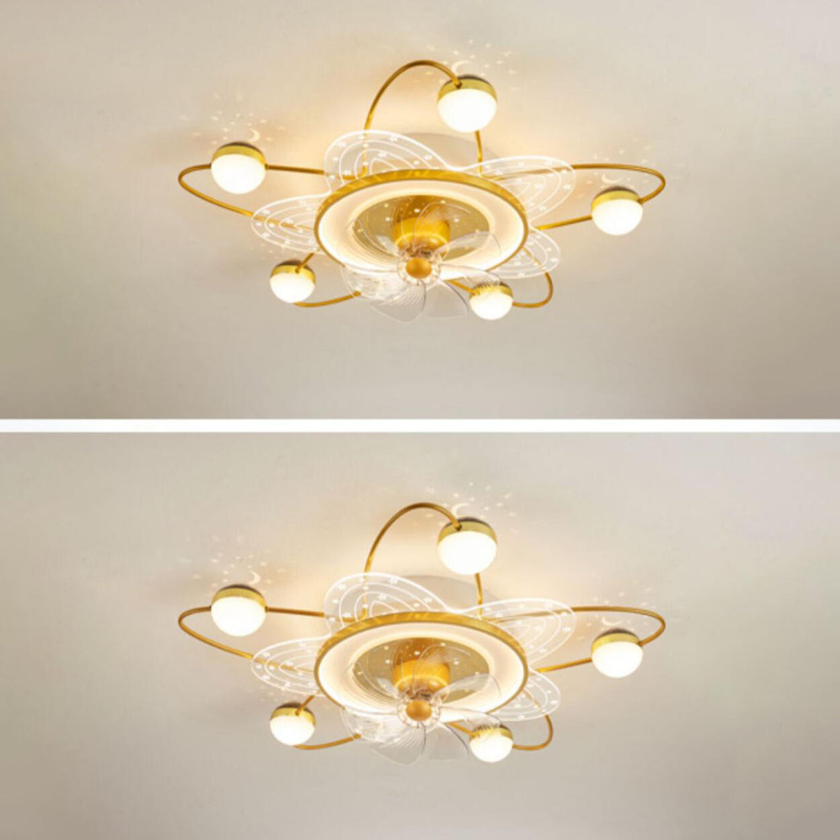 Flower-Shaped Clear Dimming Flush Mount Light with Fan Image - 14