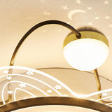 Flower-Shaped Clear Dimming Flush Mount Light with Fan Image - 18