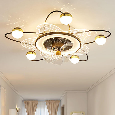 Flower-Shaped Clear Dimming Flush Mount Light with Fan Image - 2