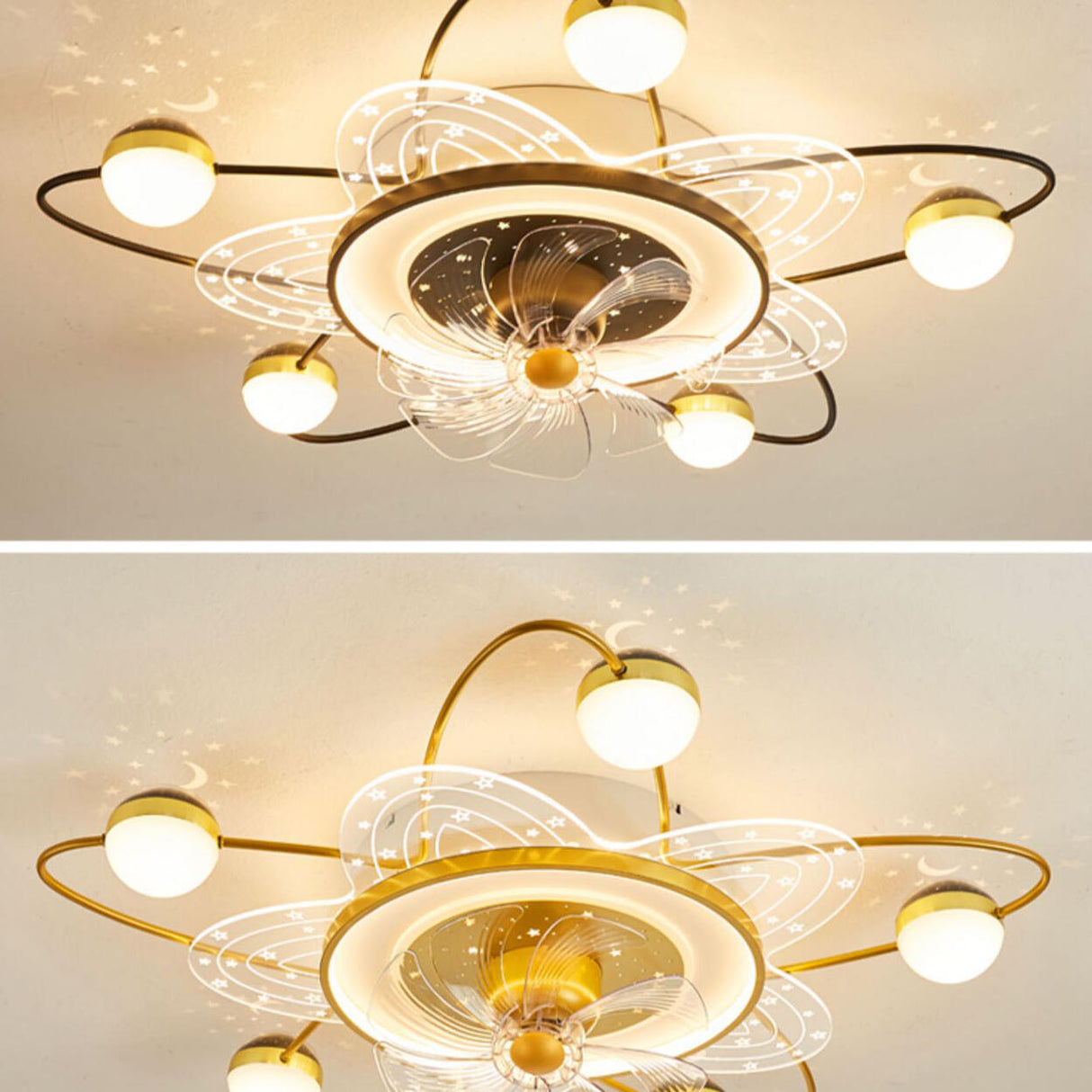 Flower-Shaped Clear Dimming Flush Mount Light with Fan Image - 20