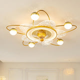 Flower-Shaped Clear Dimming Flush Mount Light with Fan Image - 3