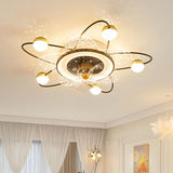 Flower-Shaped Clear Dimming Flush Mount Light with Fan Image - 4