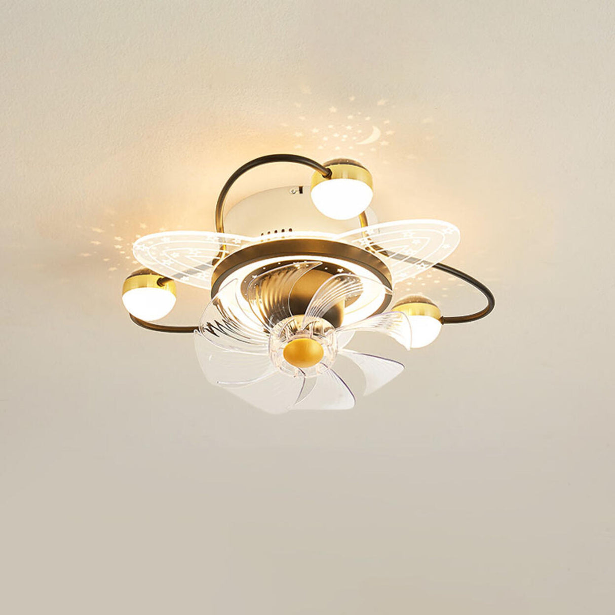 Flower-Shaped Clear Dimming Flush Mount Light with Fan Image - 6