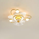 Flower-Shaped Clear Dimming Flush Mount Light with Fan Image - 7