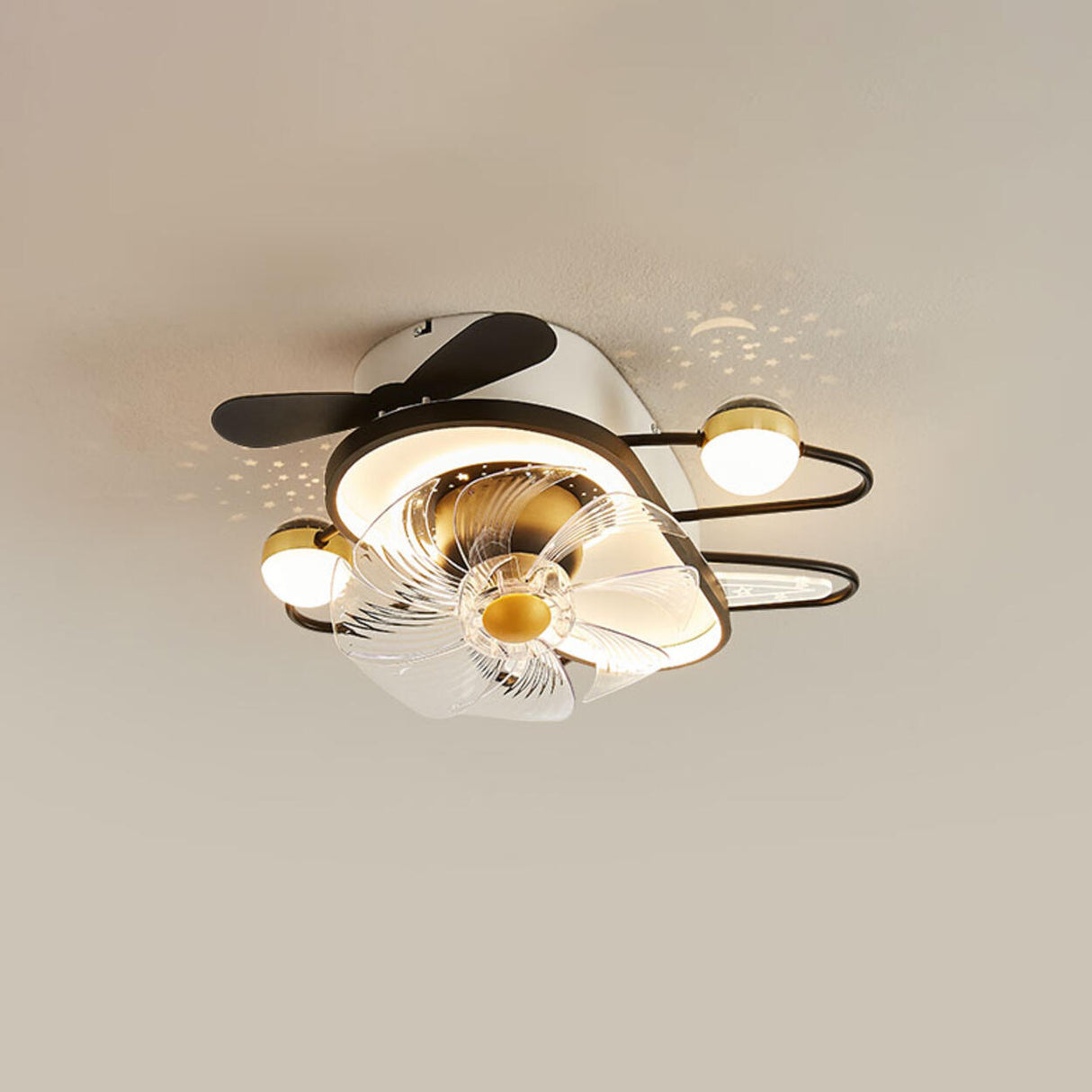 Flower-Shaped Clear Dimming Flush Mount Light with Fan Image - 8