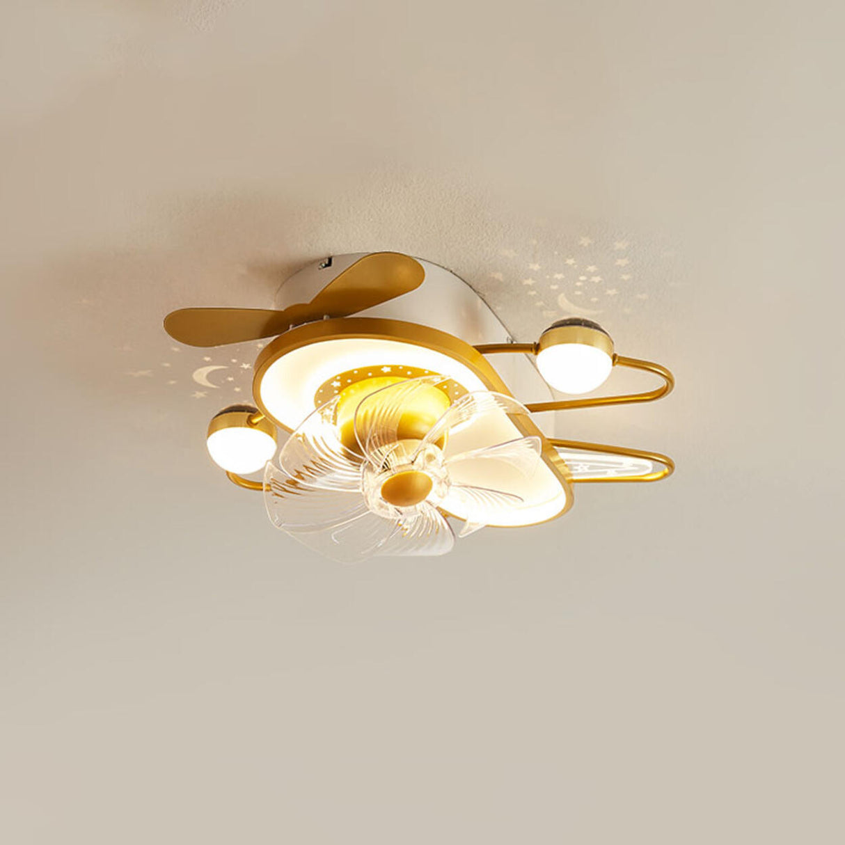 Flower-Shaped Clear Dimming Flush Mount Light with Fan Image - 9