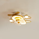 Flower-Shaped Clear Dimming Flush Mount Light with Fan Image - 9