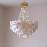 Flower White Frosted Glass Crystal Beads Tiered Chandelier Image - 1