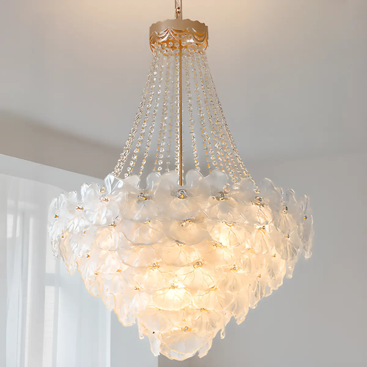 Flower White Frosted Glass Crystal Beads Tiered Chandelier Image - 2