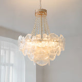 Flower White Frosted Glass Crystal Beads Tiered Chandelier Image - 4