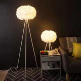 Fluffy Feather Shade Modern Tripod Metal Floor Lamp Image - 1