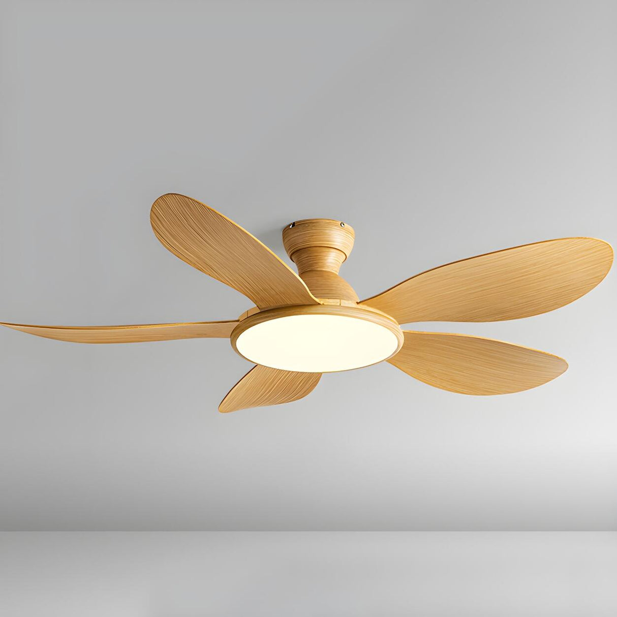 Flush 5 Wood Blade Flower Shape Ceiling Fan with Light Image - 11