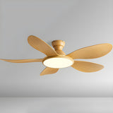 Flush 5 Wood Blade Flower Shape Ceiling Fan with Light Image - 11