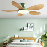 Flush 5 Wood Blade Flower Shape Ceiling Fan with Light Image - 13