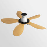 Flush 5 Wood Blade Flower Shape Ceiling Fan with Light Image - 14