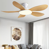 Flush 5 Wood Blade Flower Shape Ceiling Fan with Light Image - 5