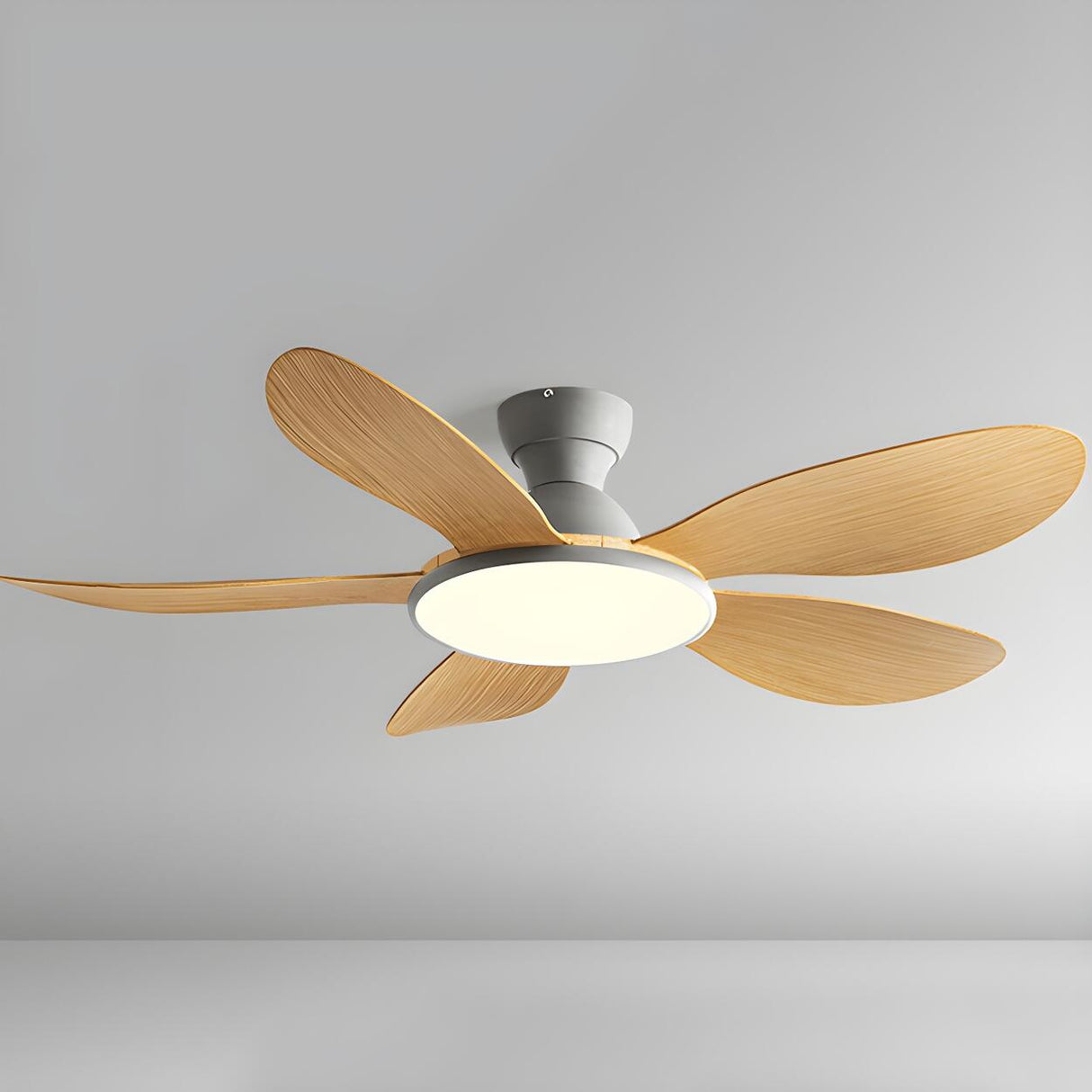 Flush 5 Wood Blade Flower Shape Ceiling Fan with Light Image - 6