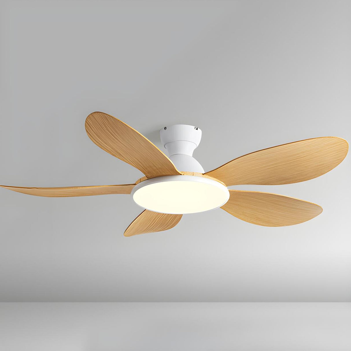 Flush 5 Wood Blade Flower Shape Ceiling Fan with Light Image - 7