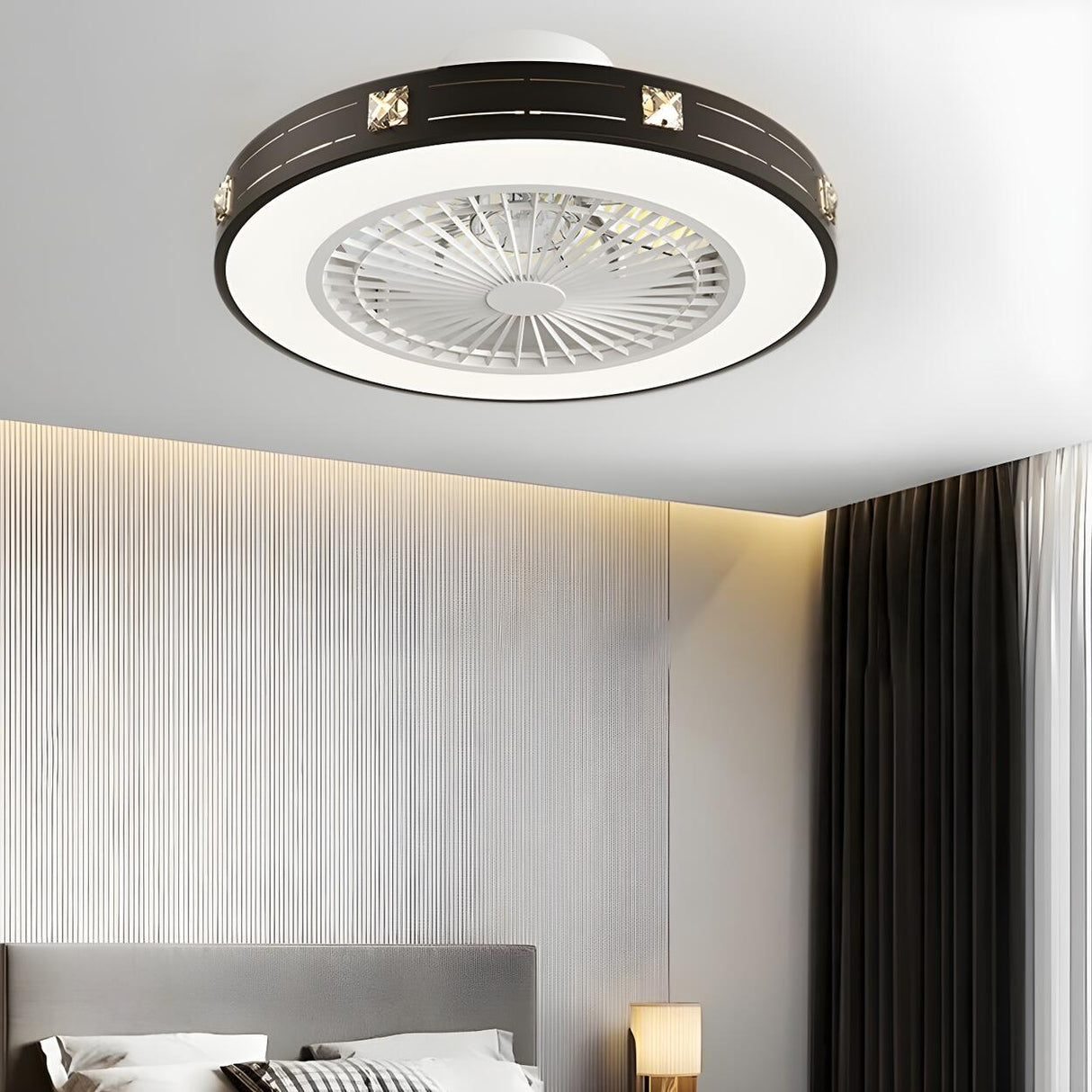 Flush Bladeless Modern Round Ceiling Fan with Light Image - 2