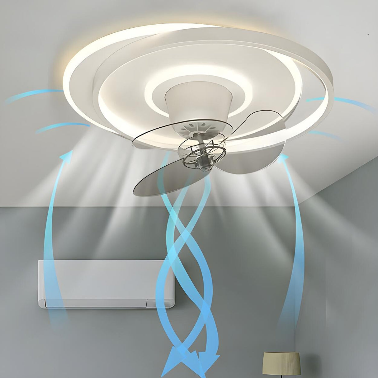 Flush Circle Clear Blade Ceiling Fan with LED Light Image - 12