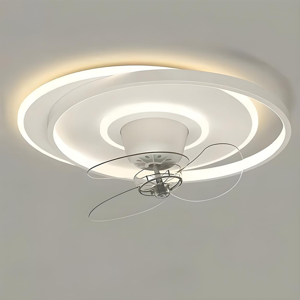 Flush Circle Clear Blade Ceiling Fan with LED Light Image - 2