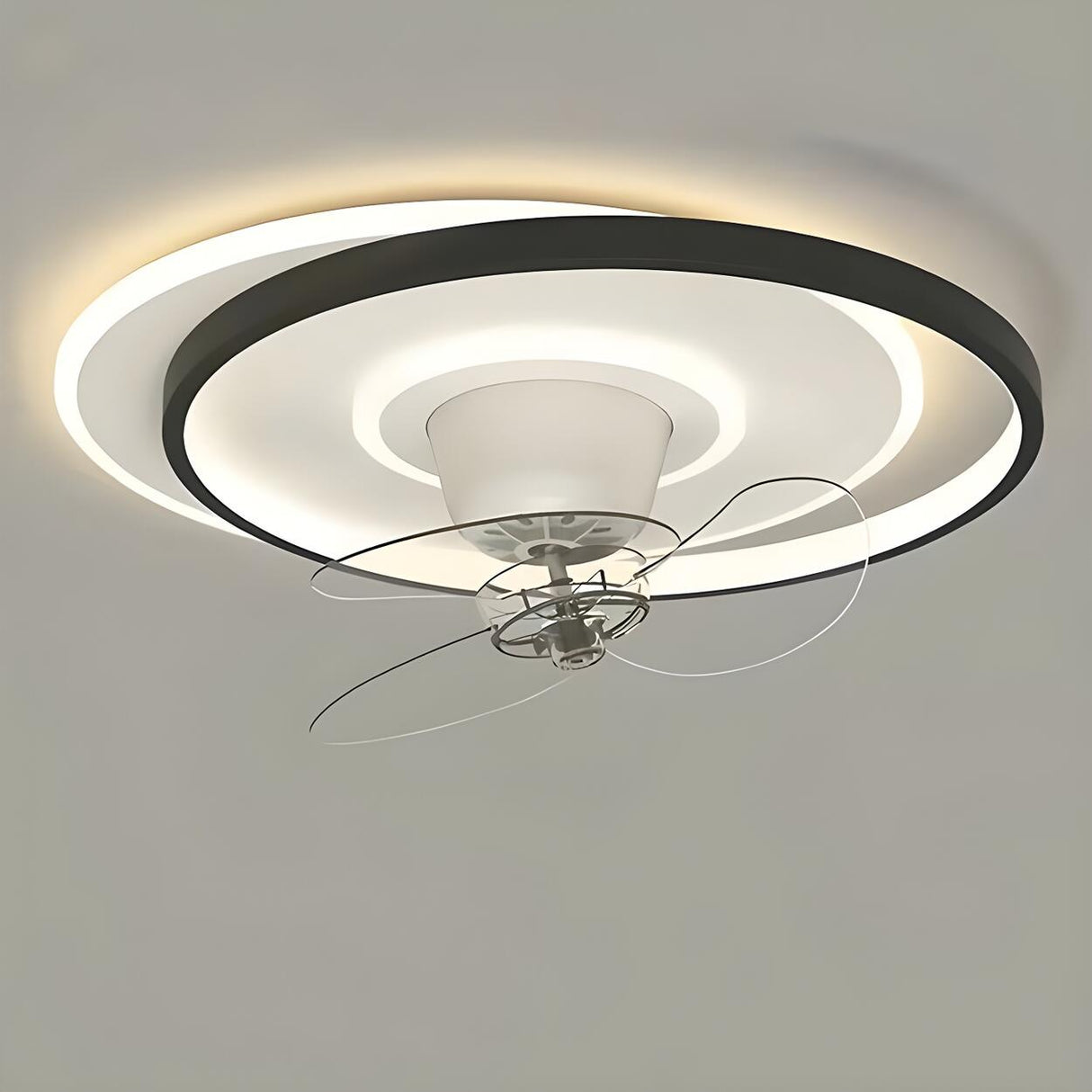 Flush Circle Clear Blade Ceiling Fan with LED Light Image - 3