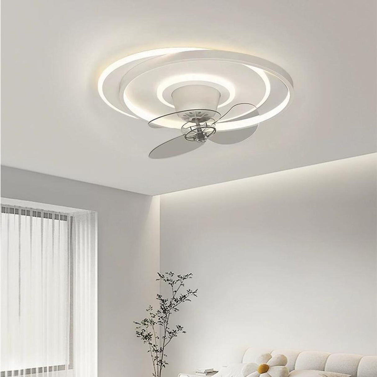 Flush Circle Clear Blade Ceiling Fan with LED Light Image - 6