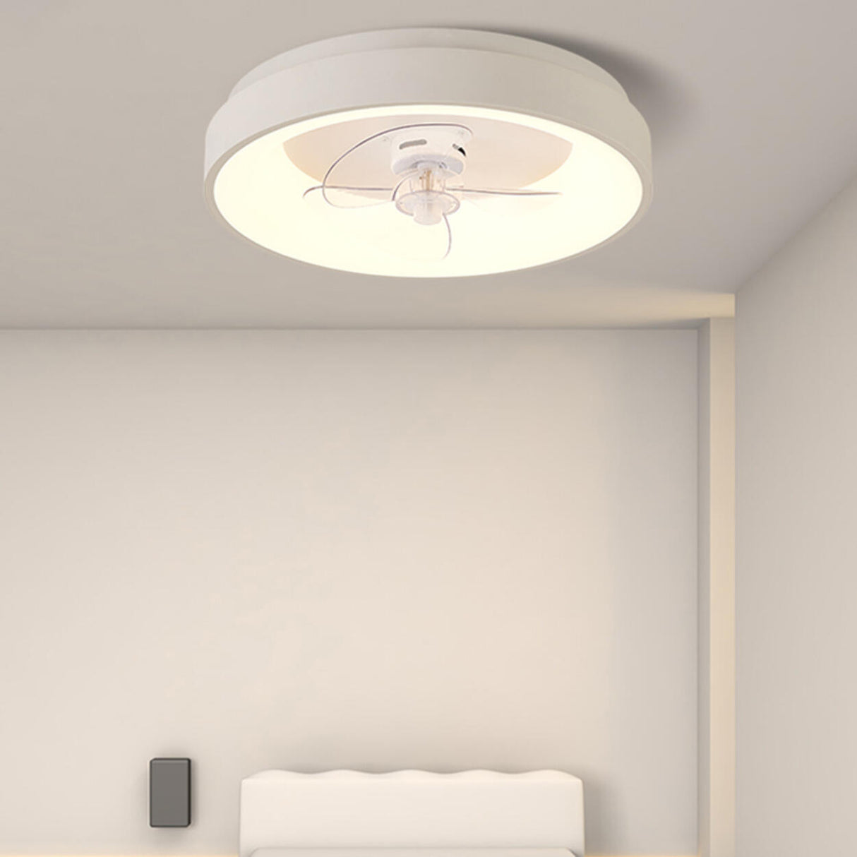 Flush Dimming White Ring LED Ceiling Fan with Light Image - 2