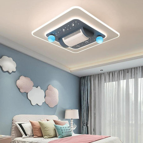 Flush Geometric Square Bladeless Ceiling Fan with Light Image - 1