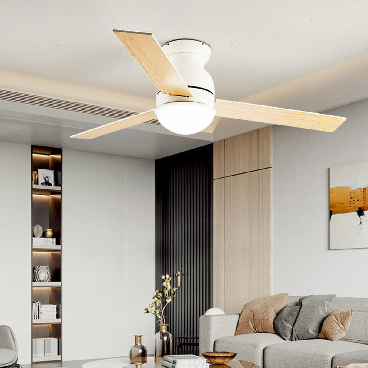 Flush Mount 3 Blade LED Wood Ceiling Fan with Light Image - 1