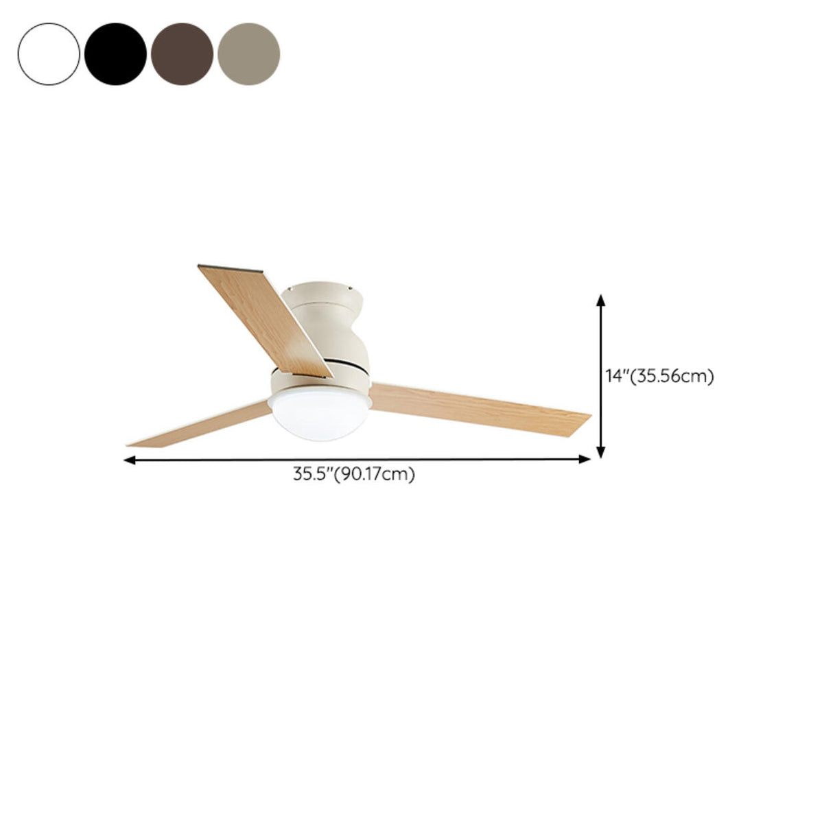 Flush Mount 3 Blade LED Wood Ceiling Fan with Light 