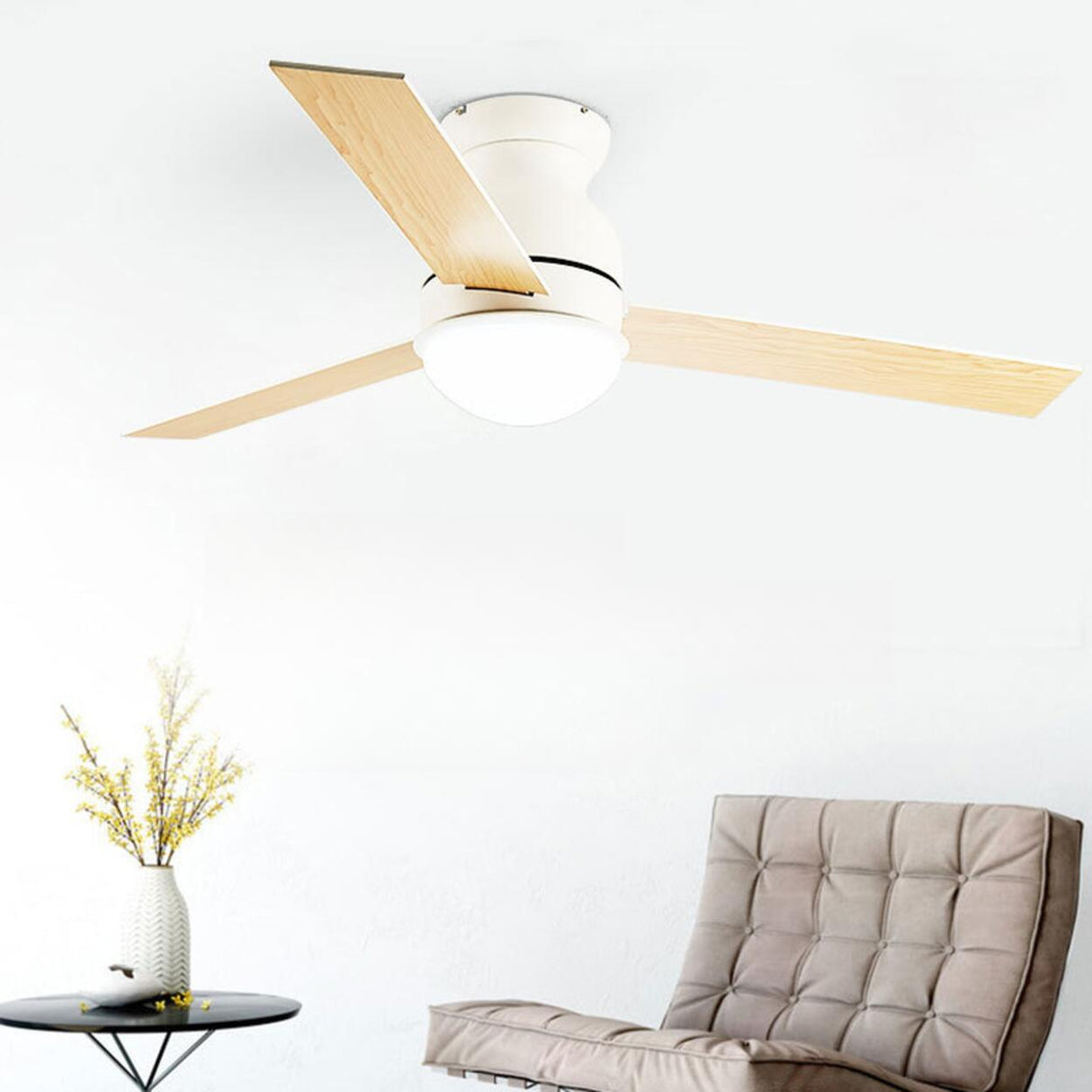 Flush Mount 3 Blade LED Wood Ceiling Fan with Light Image - 4