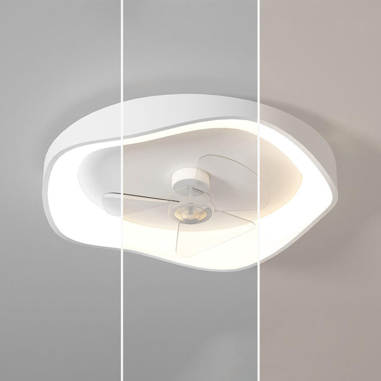 Flush Mount Bedroom Round Remote Ceiling Fan Light Image - 10