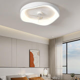 Flush Mount Bedroom Round Remote Ceiling Fan Light Image - 3