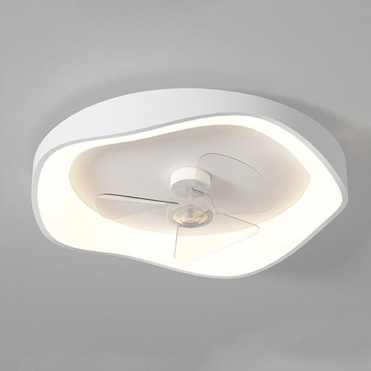 Flush Mount Bedroom Round Remote Ceiling Fan Light Image - 9