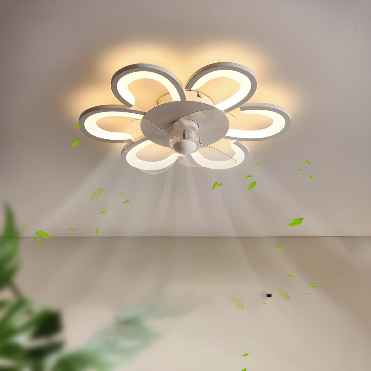 Flush Mount Creative Flower Ceiling Fan With LED Light Image - 1