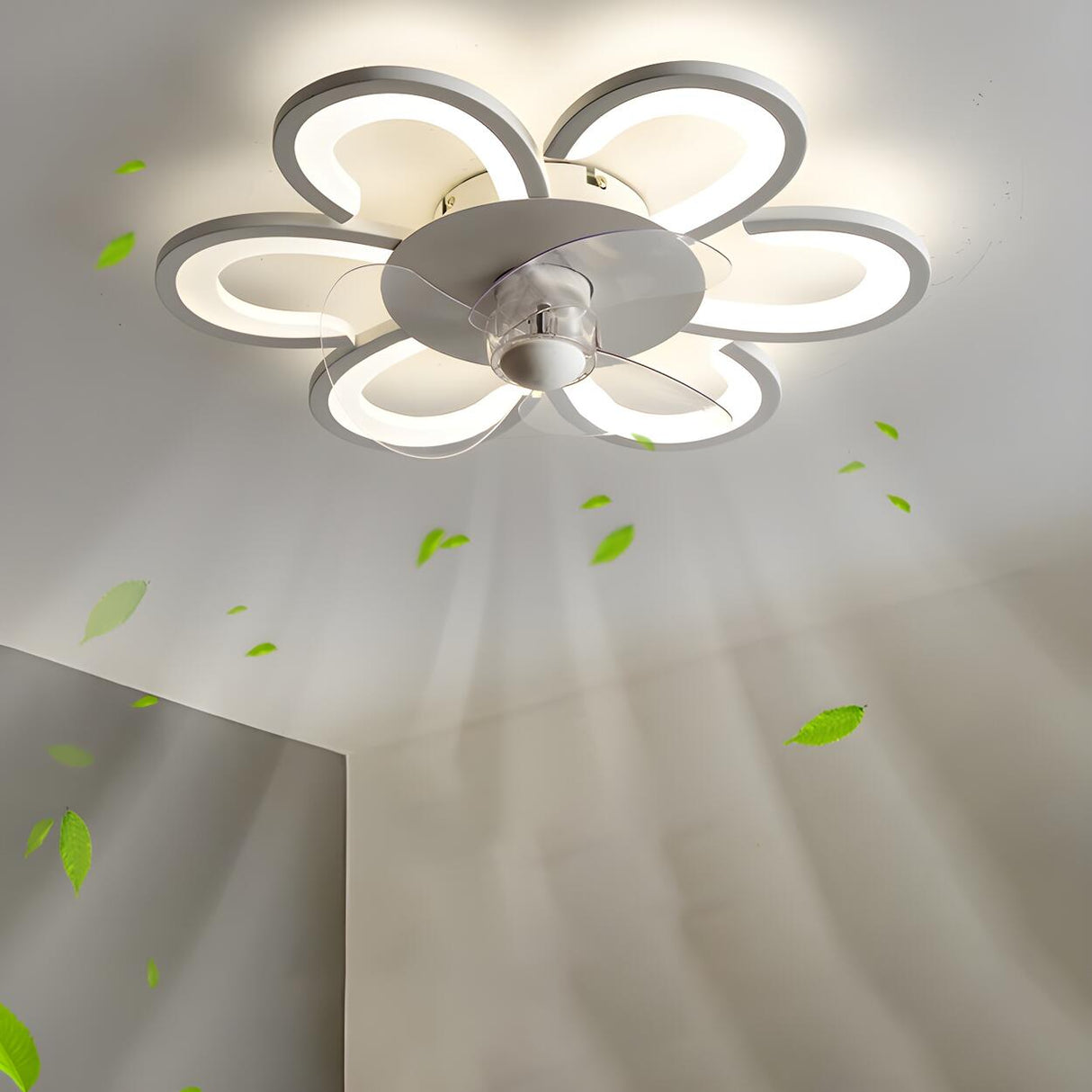 Flush Mount Creative Flower Ceiling Fan With LED Light Image - 14