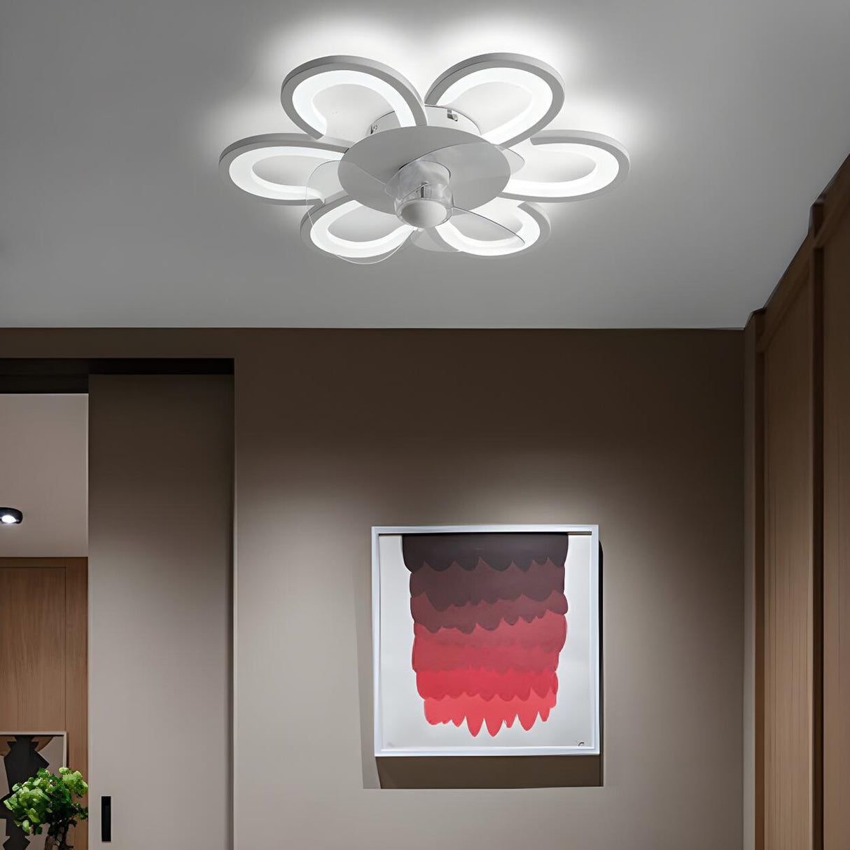 Flush Mount Creative Flower Ceiling Fan With LED Light Image - 2