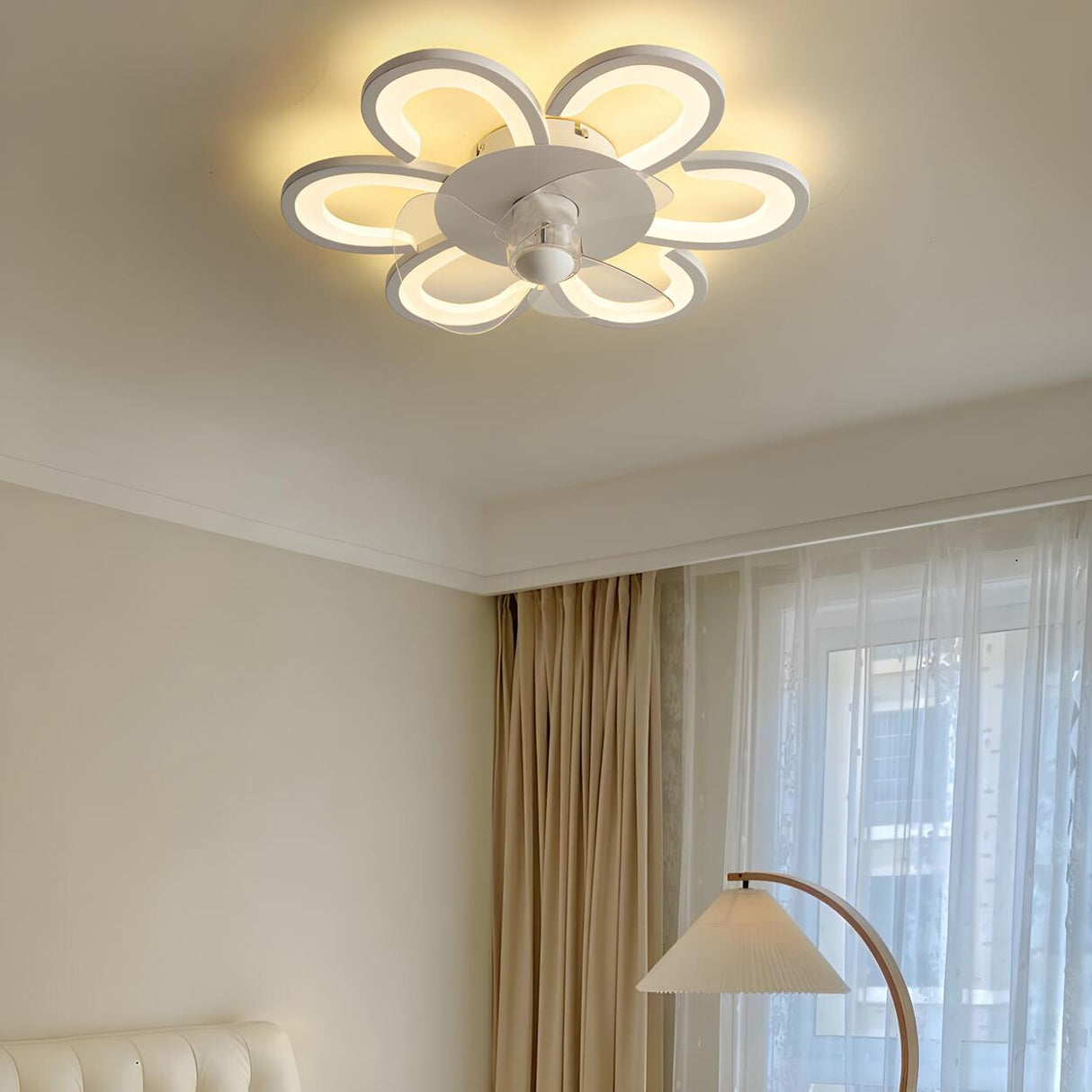 Flush Mount Creative Flower Ceiling Fan With LED Light Image - 4