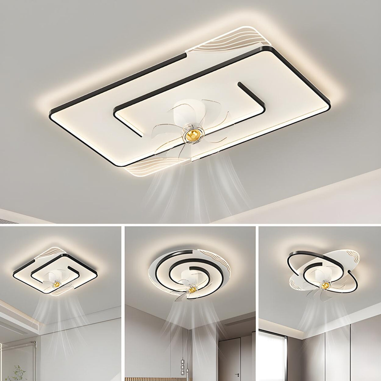 Flush Mount Elegant Geometric Ceiling Fan with Light Image - 13