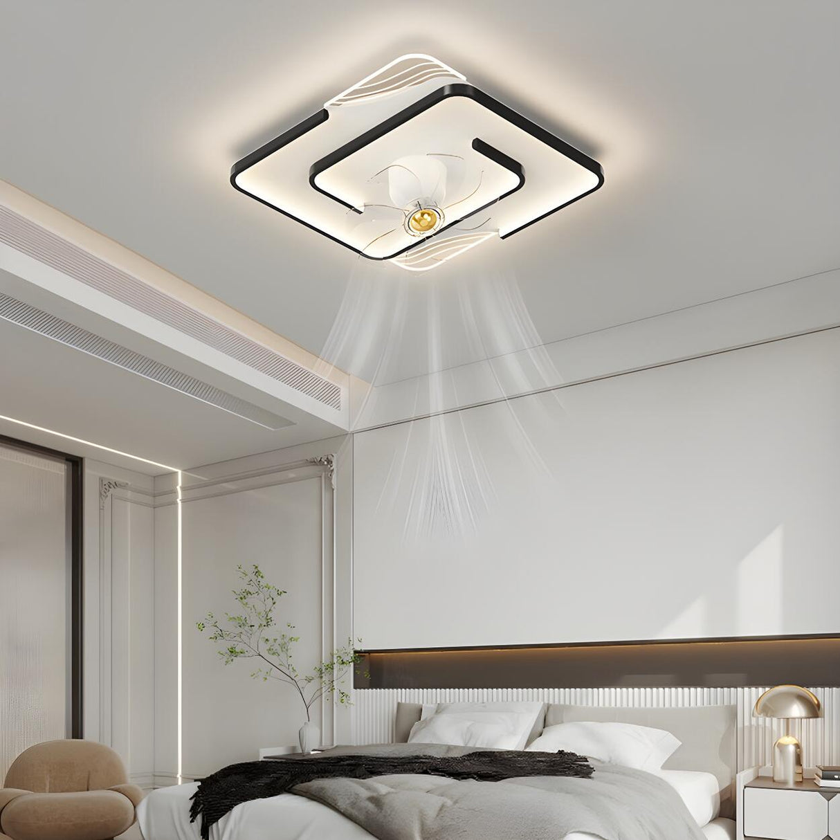 Flush Mount Elegant Geometric Ceiling Fan with Light Image - 2