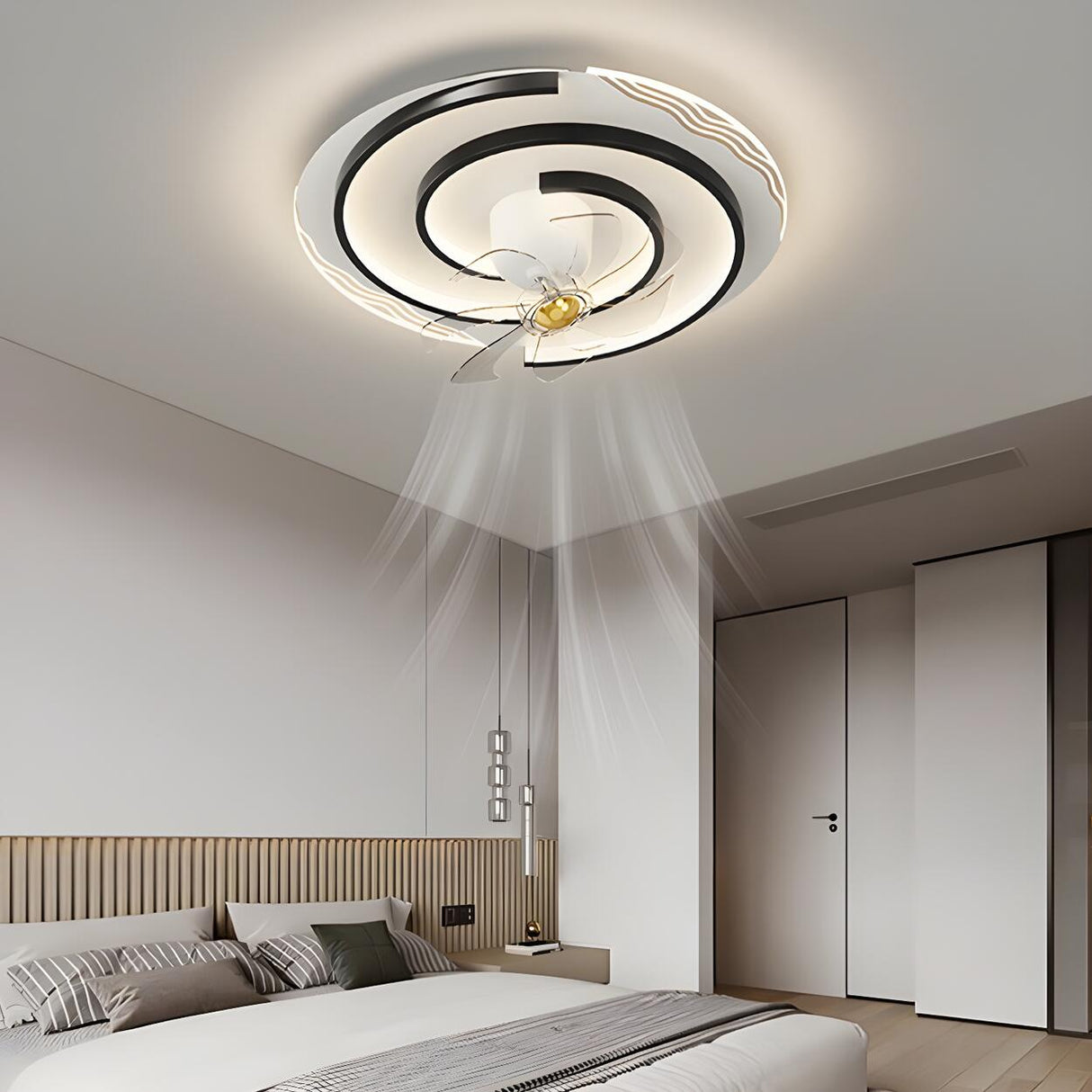 Flush Mount Elegant Geometric Ceiling Fan with Light Image - 3