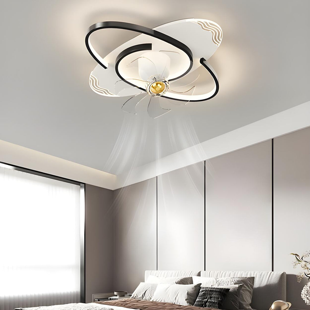 Flush Mount Elegant Geometric Ceiling Fan with Light Image - 4