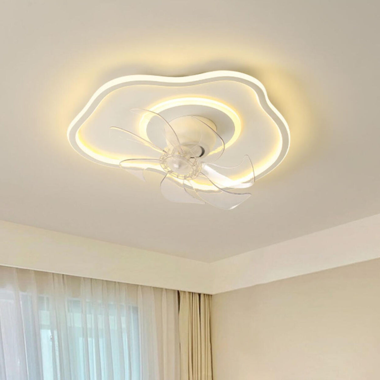 Flush Mount Minimalist Geometric Ceiling Fan Light Image - 1