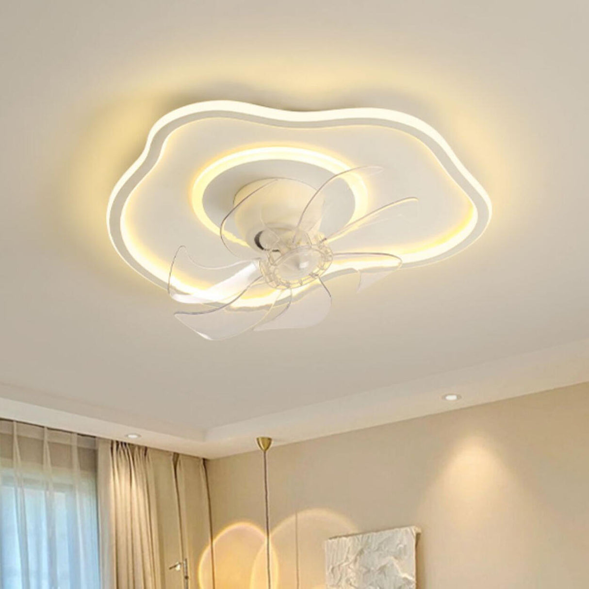 Flush Mount Minimalist Geometric Ceiling Fan Light Image - 24