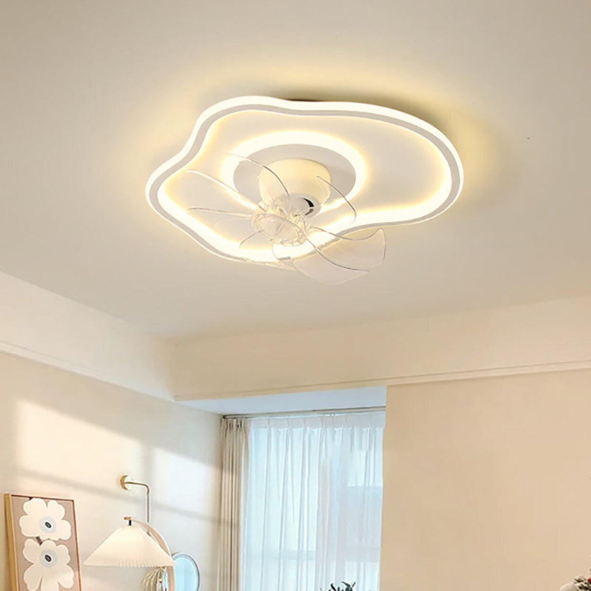 Flush Mount Minimalist Geometric Ceiling Fan Light Image - 3