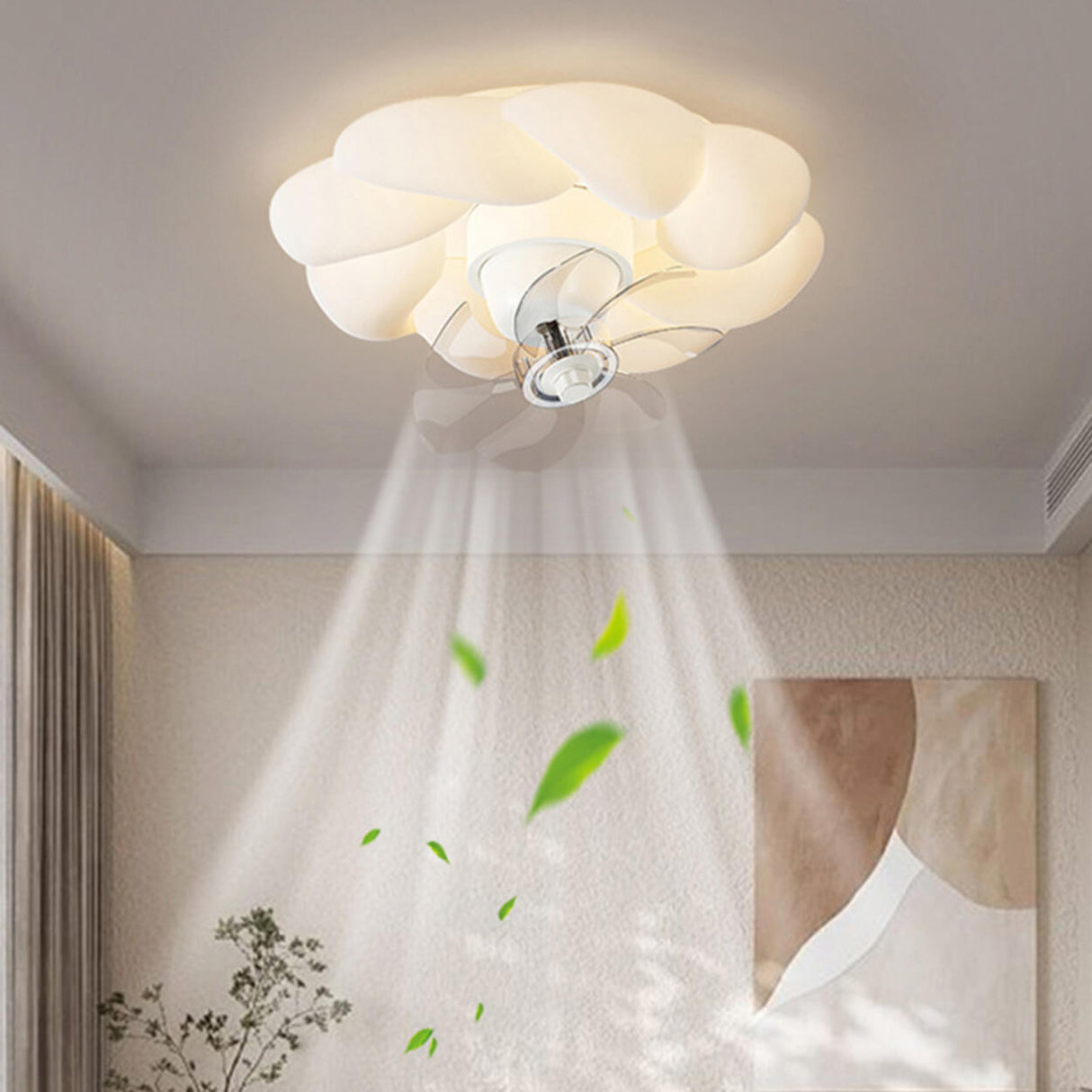 Flush Mount Modern White Cloud Ceiling Fan with Light Image - 14