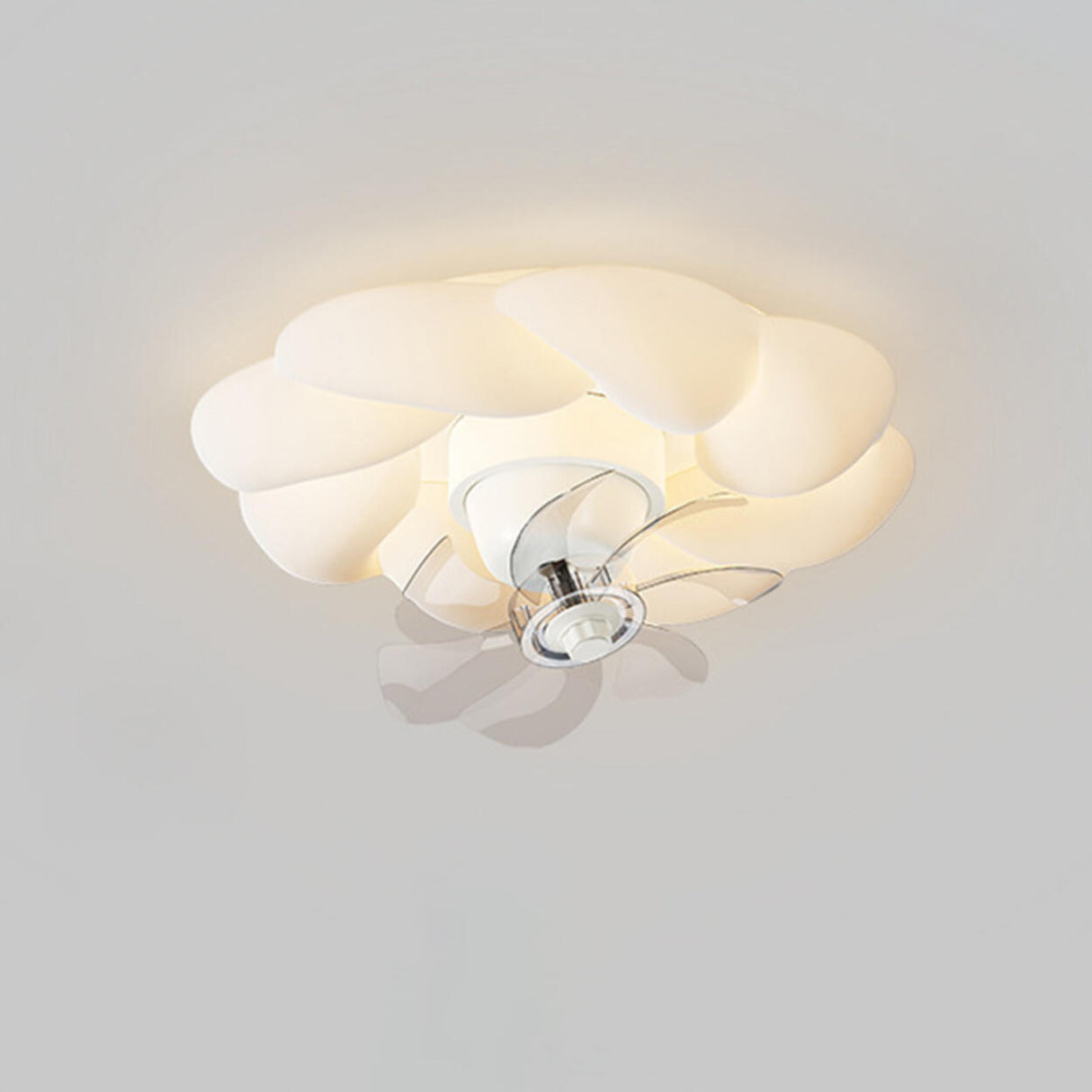 Flush Mount Modern White Cloud Ceiling Fan with Light Image - 2