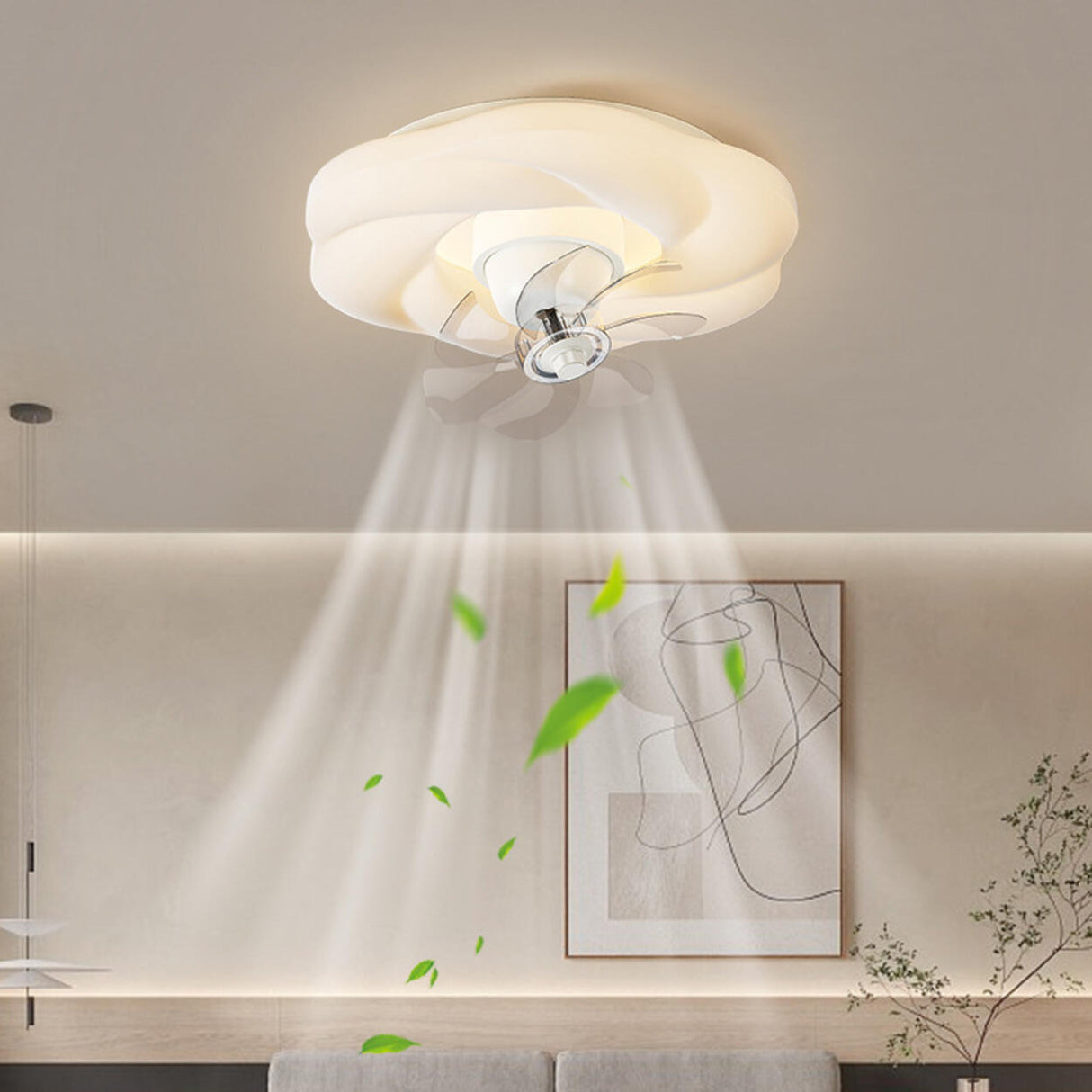 Flush Mount Modern White Cloud Ceiling Fan with Light Image - 4